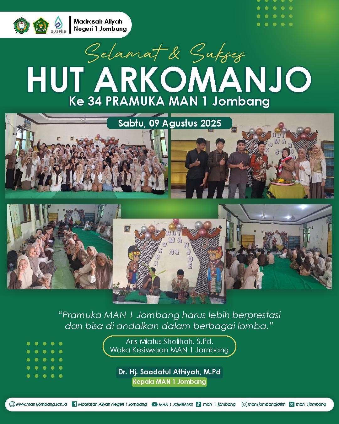 HUT ARKOMANJOE ke-34 Pramuka MAN 1 Jombang: Meriah, Penuh Kebersamaan dan Semangat Prestasi