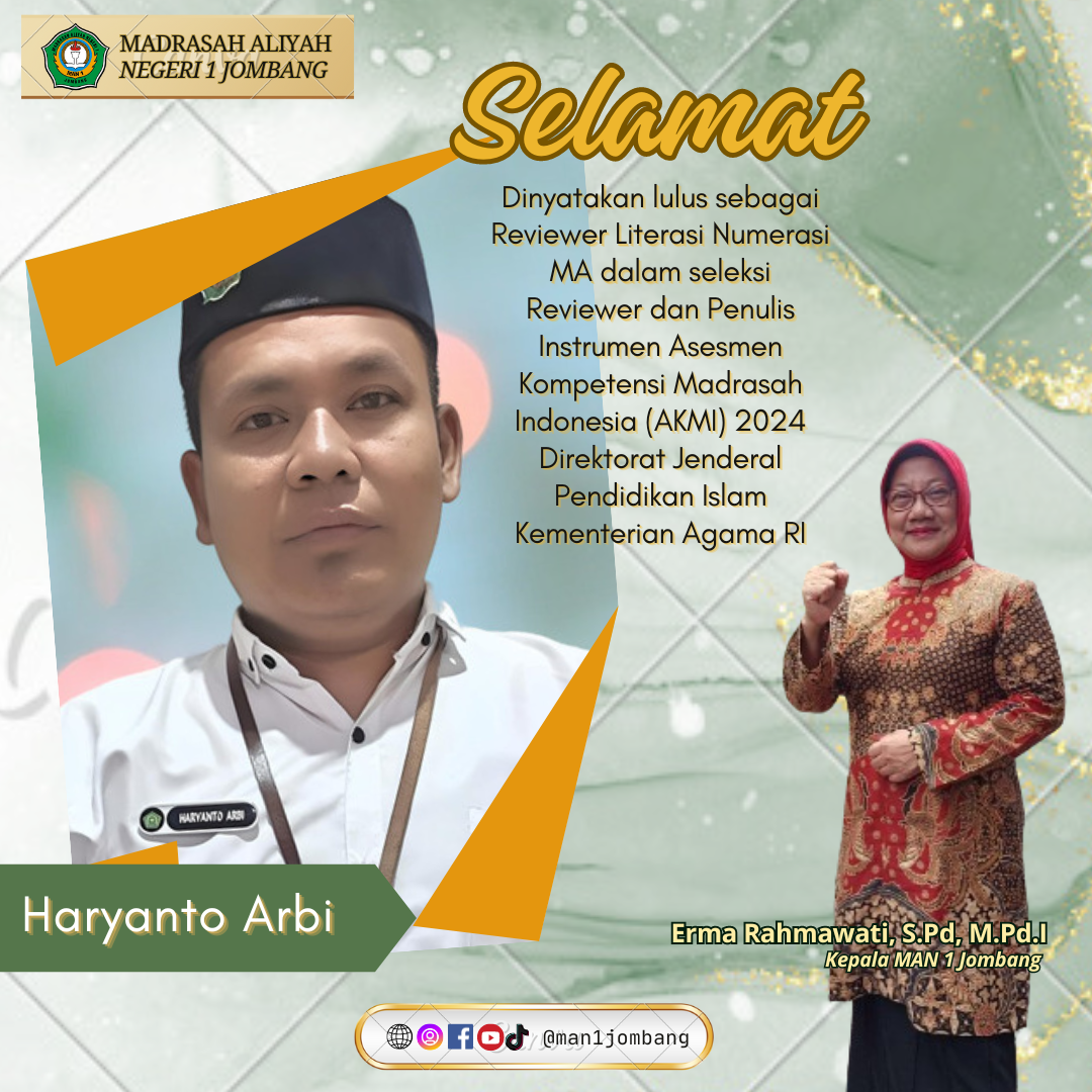 Haryanto Arbi, Pengajar MAN 1 Jombang Lolos Jadi Reviewer AKMI 2024